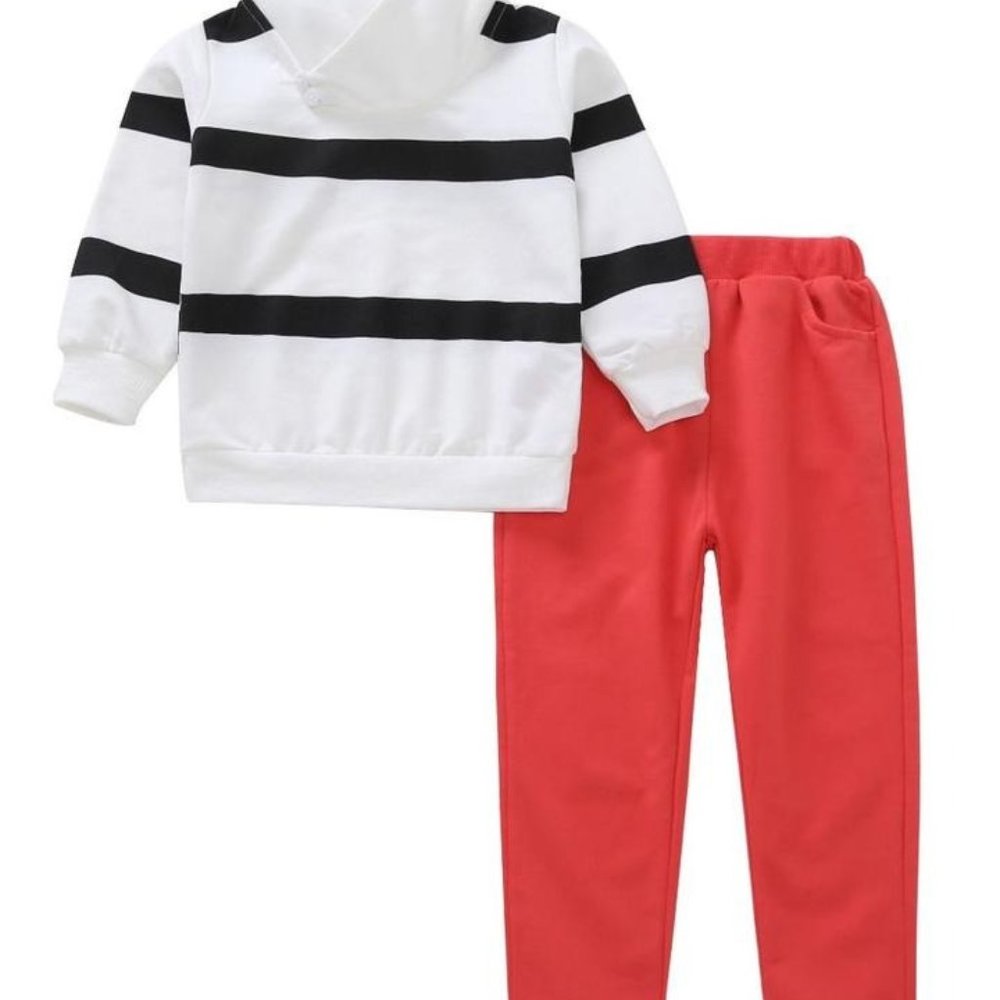 LITTLE BOY STRIPED T-SHIRT RED PANTS SET